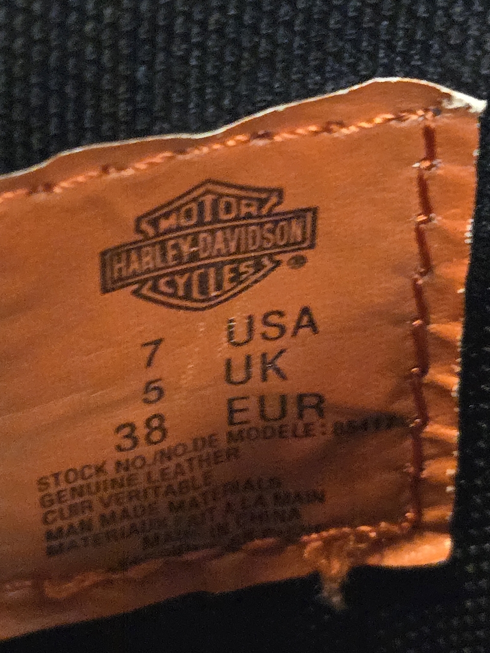 Harley-Davidson Orange Leather Boot Interior Label - Picture 3 of 10